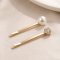 Xelqoriv™ 2-Piece Gold Bobby Pin Set with Faux Pearl &amp; Sparkling Crystal Flower Accents