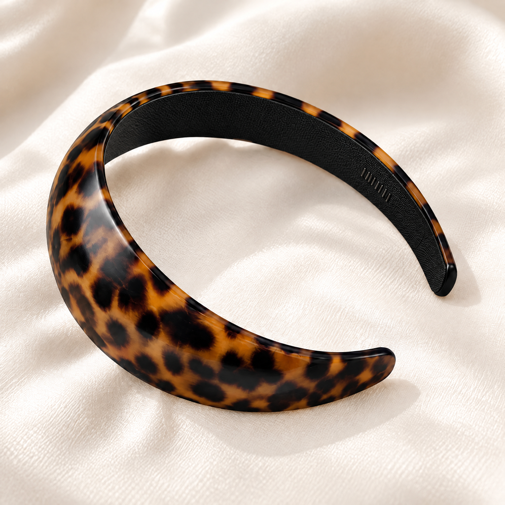 Xelqoriv™ Vintage Leopard Print Wide Headband – Chunky Non-Slip Glossy Resin Hair Band for Women &amp; Girls
