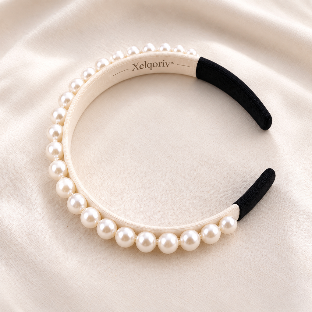 Xelqoriv™ Classic Faux Pearl Padded Headband, Elegant Cream Hair Hoop with Comfort Tips for Women