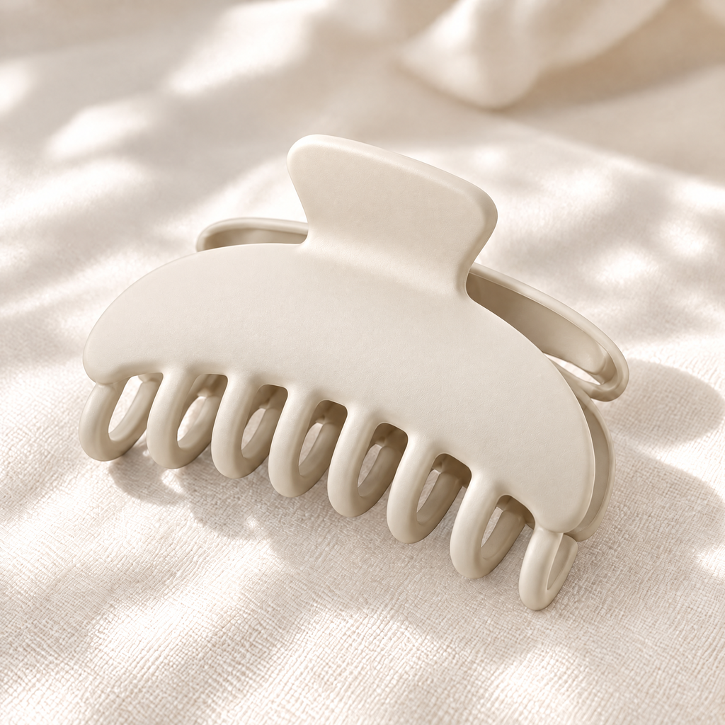 Xelqoriv™ Matte Crescent Hair Claw Clip – Aesthetic Neutral Beige Non-Slip Jaw Clip for Medium to Thick Hair
