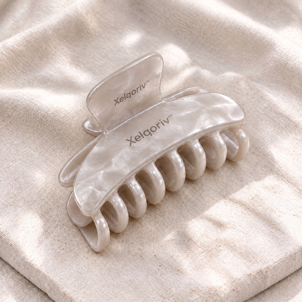 Xelqoriv™ Pearlescent Cream Large Hair Claw Clip, French Acetate Non-Slip Hair Clamp for Women (Thick &amp; Thin Hair)