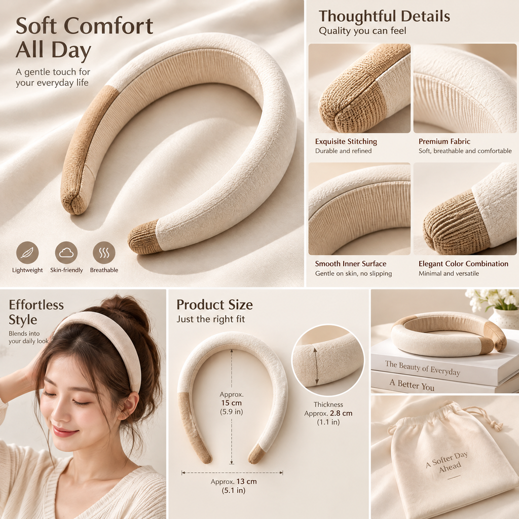 Xelqoriv™ Padded Cloud Spa Headband – Non-Slip Soft Aesthetic Hairband for Skincare, Makeup &amp; Daily Wear