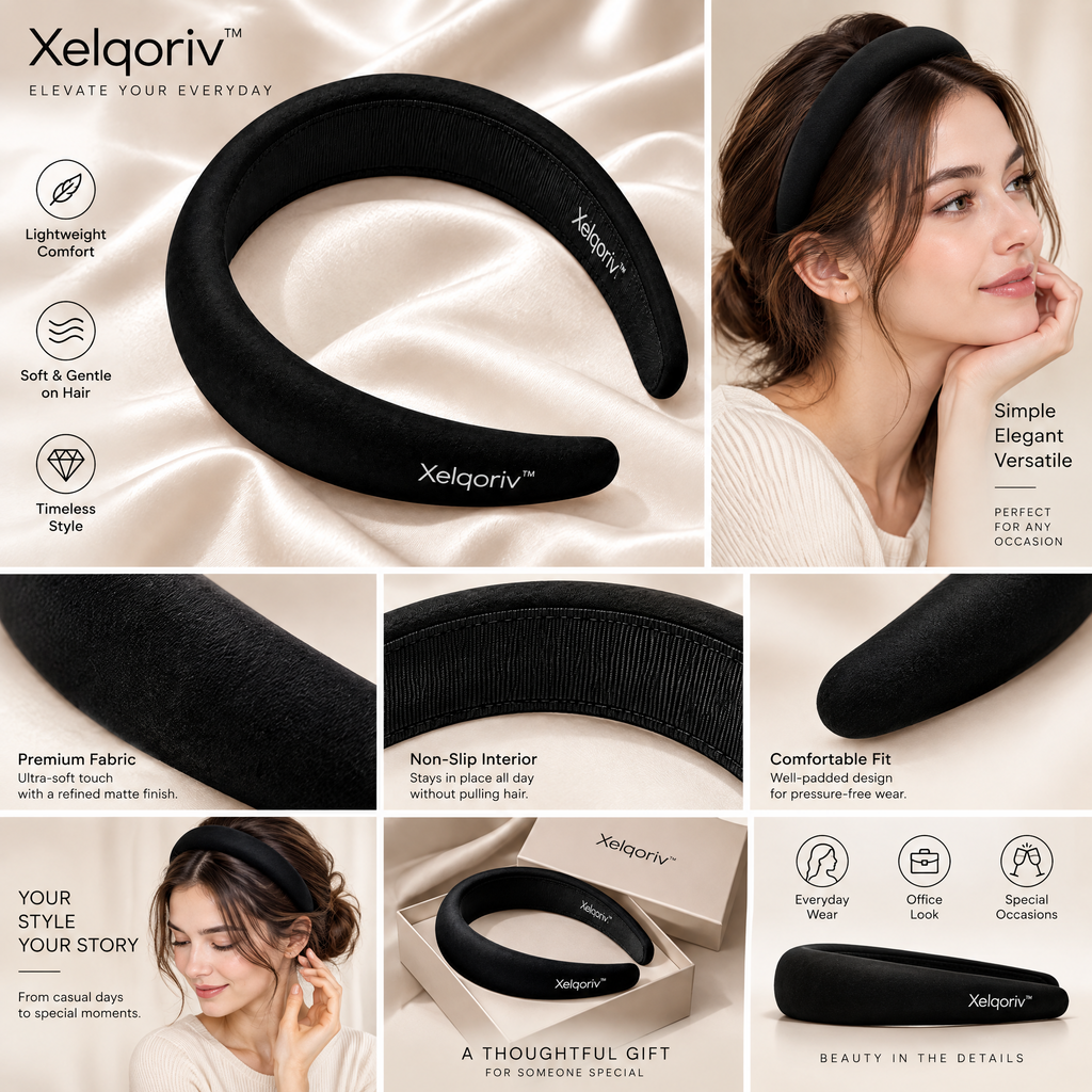 Xelqoriv™ Classic Padded Velvet Headband – Ultra-Soft Non-Slip Chunky Hair Hoop for Women