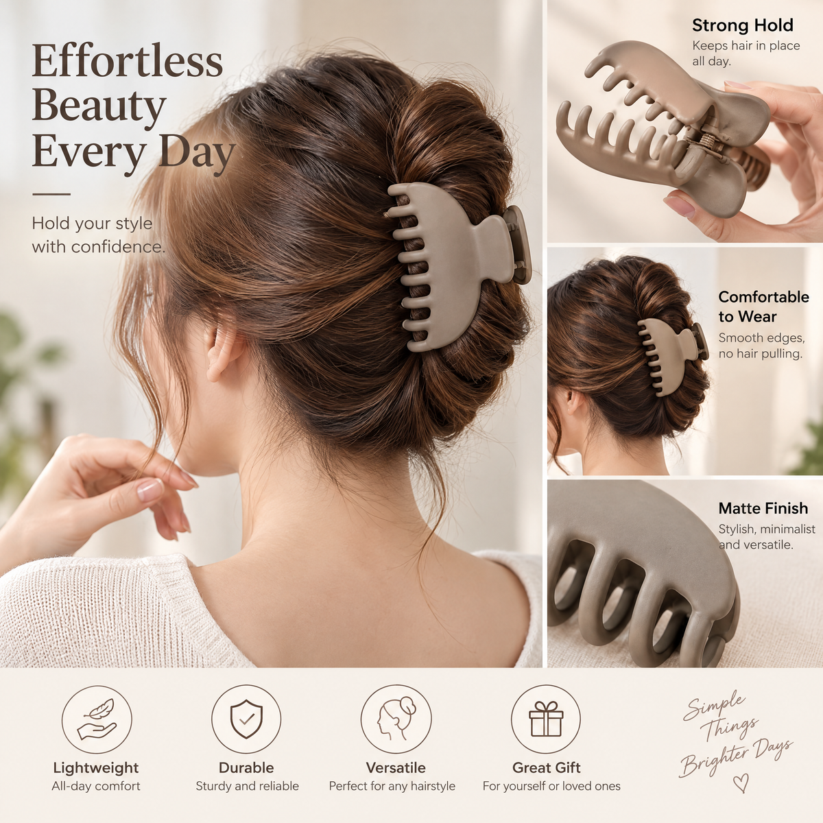 Xelqoriv™ Large Matte Half-Moon Hair Claw Clip – Non-Slip Aesthetic Jaw Clip for Thick &amp; Long Hair
