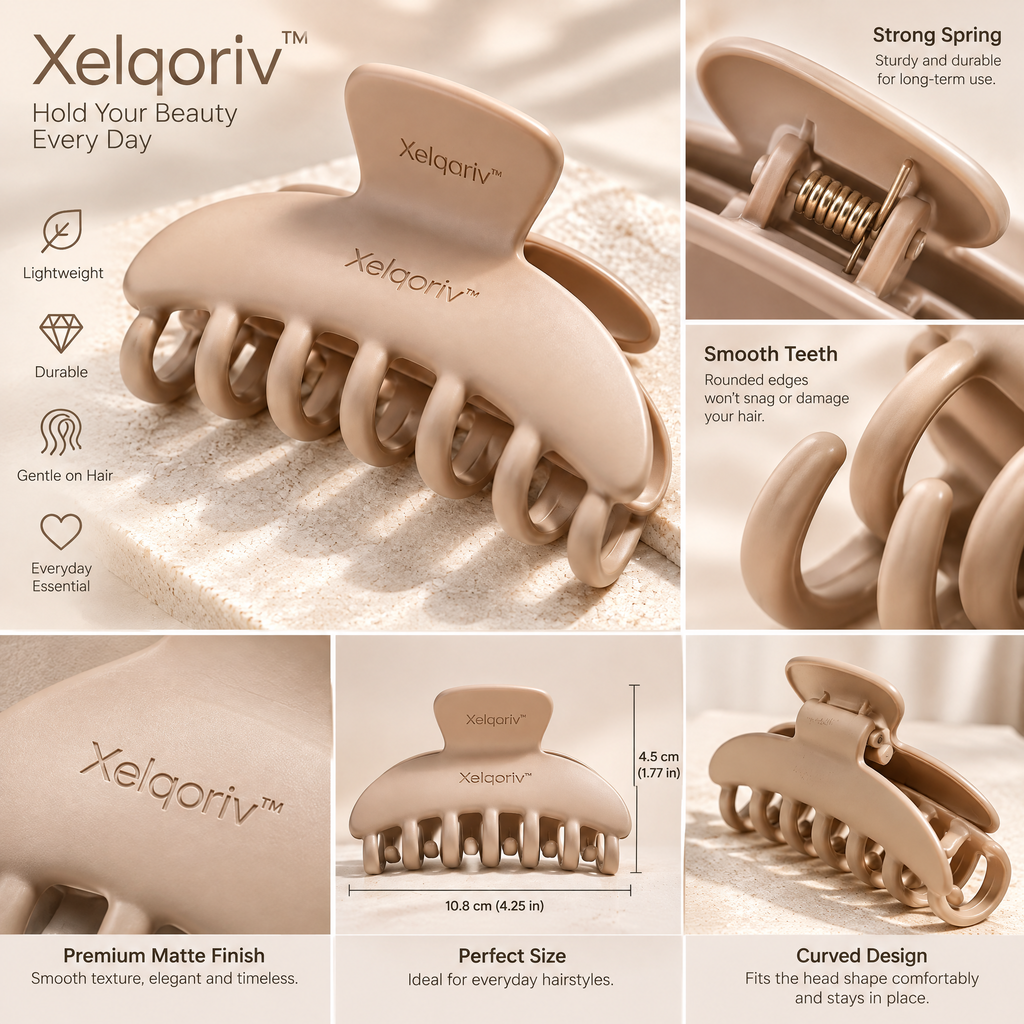Xelqoriv™ Matte Large Hair Claw Clip – Non-Slip French Design Neutral Jaw Clip for Women &amp; Girls (Warm Beige)