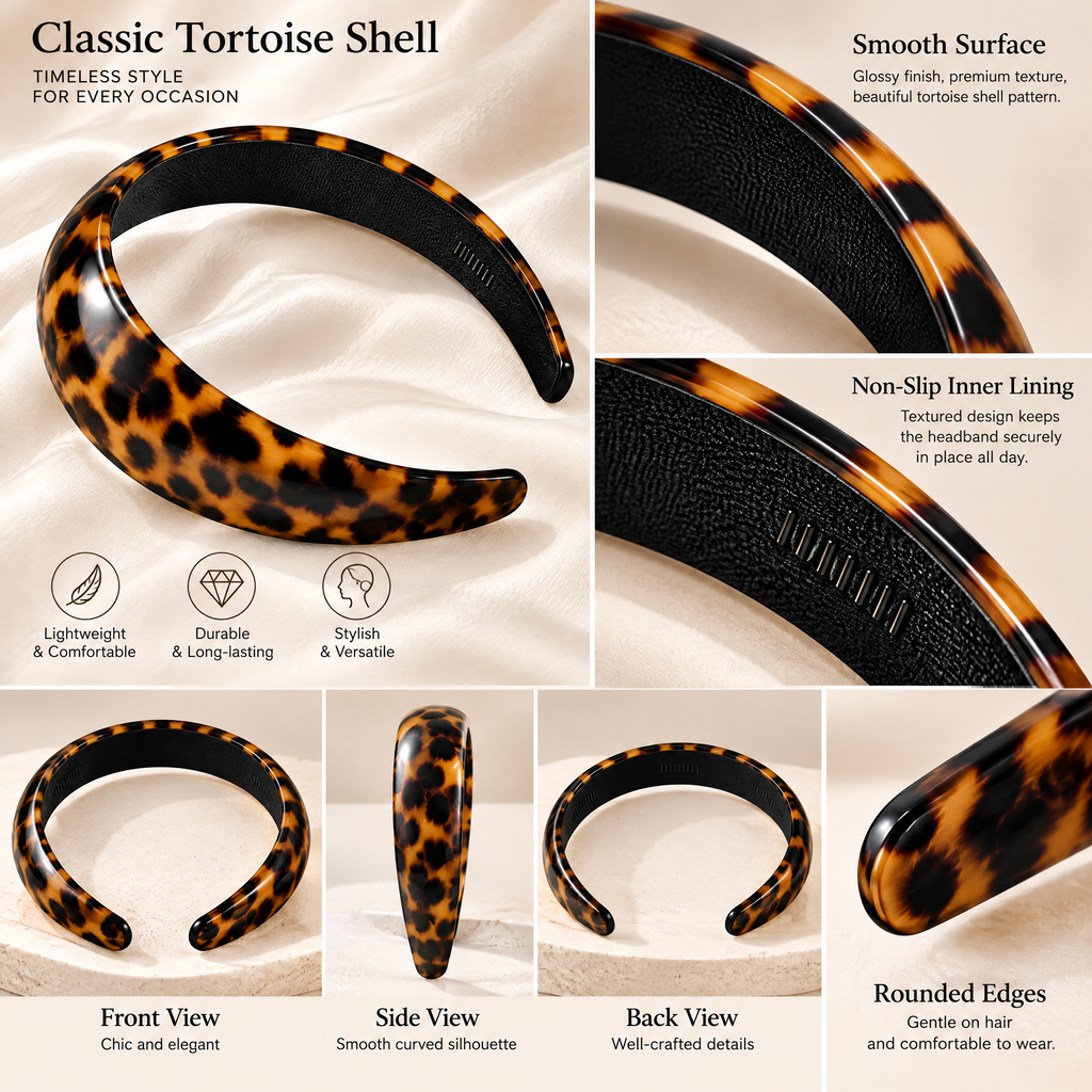 Xelqoriv™ Vintage Leopard Print Wide Headband – Chunky Non-Slip Glossy Resin Hair Band for Women &amp; Girls