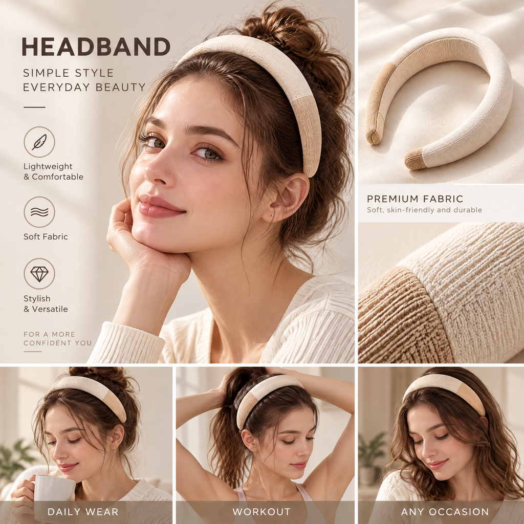 Xelqoriv™ Padded Cloud Spa Headband – Non-Slip Soft Aesthetic Hairband for Skincare, Makeup &amp; Daily Wear