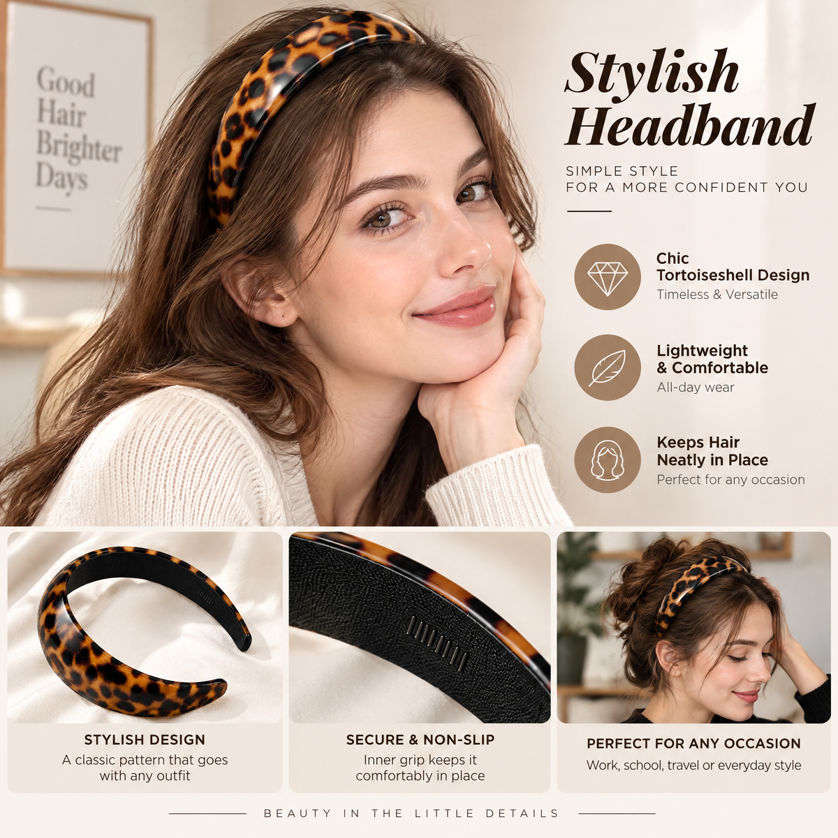 Xelqoriv™ Vintage Leopard Print Wide Headband – Chunky Non-Slip Glossy Resin Hair Band for Women &amp; Girls