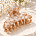 Xelqoriv™ Large French Tortoise Hair Claw Clip – Neutral Latte Swirl Nonslip Jaw Clamp for Thick Hair